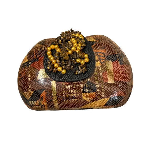 Timmy‎ Woods Beverly Hills Clutch Bag Snakeskin Beaded Embellishment Evening Bag